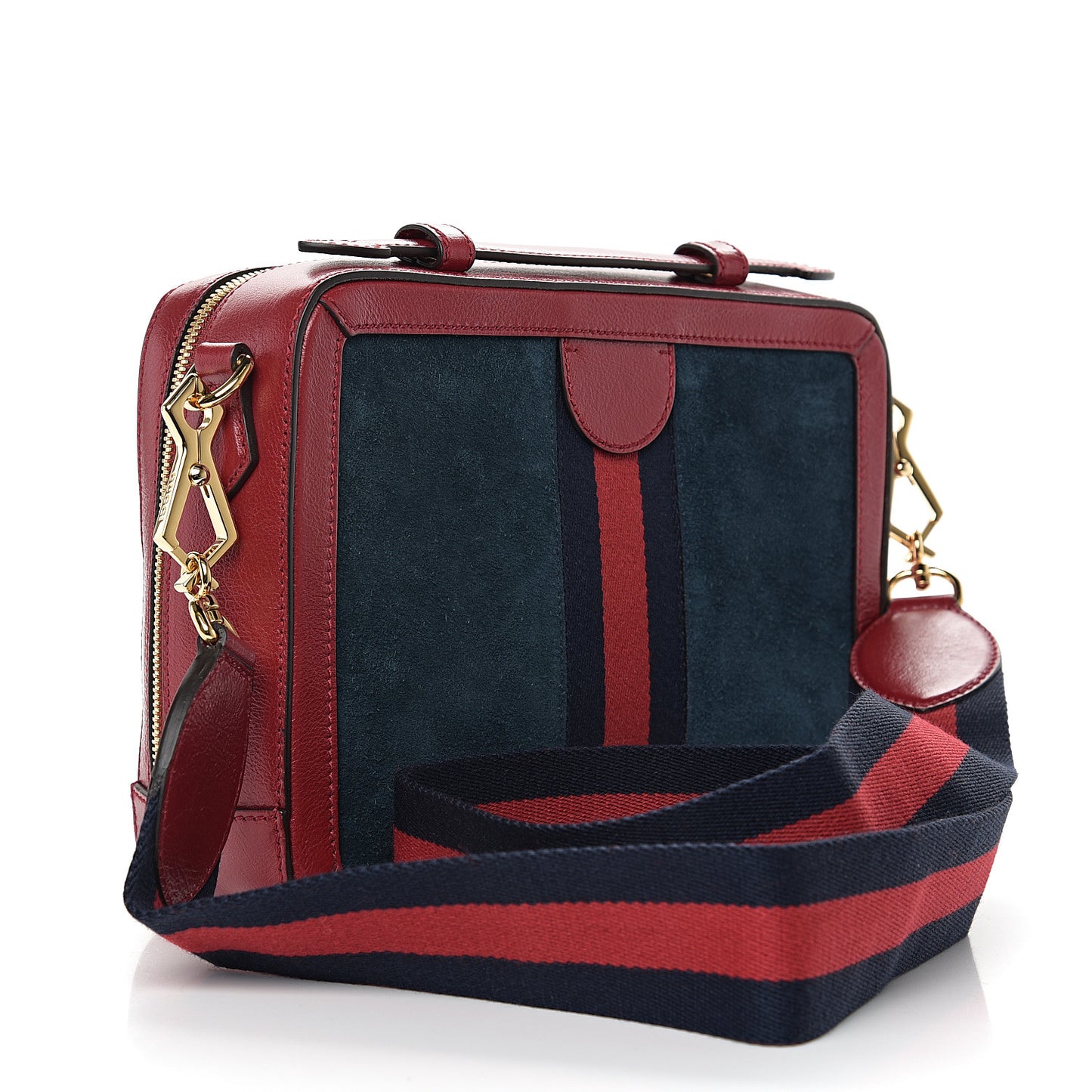 Suede Calfskin Web Small Ophidia Top Handle Shoulder Bag New Blue Romantic Cherry