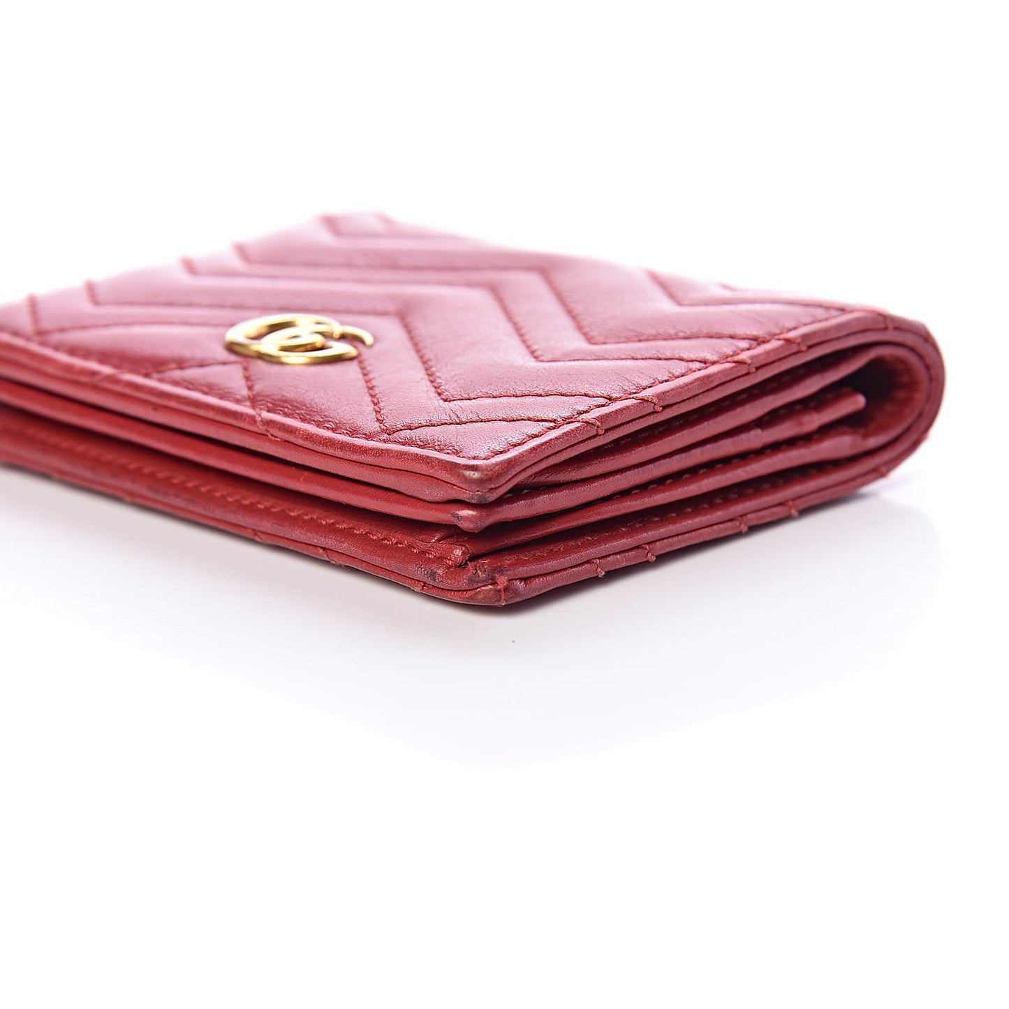 Calfskin Matelasse GG Marmont Card Case Hibiscus Red