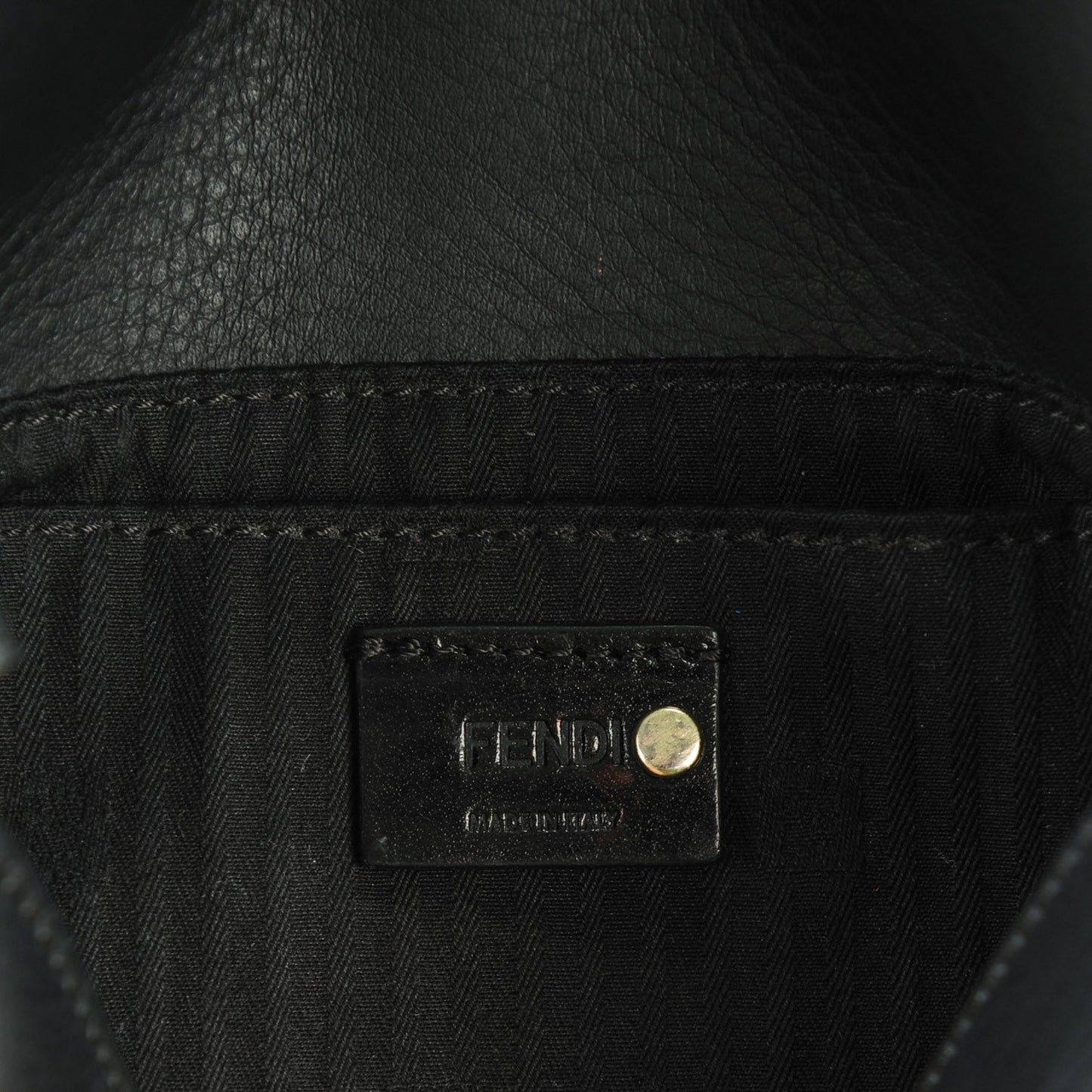Vitello Flamingo Enamel Fendista Pouchette Crossbody Black