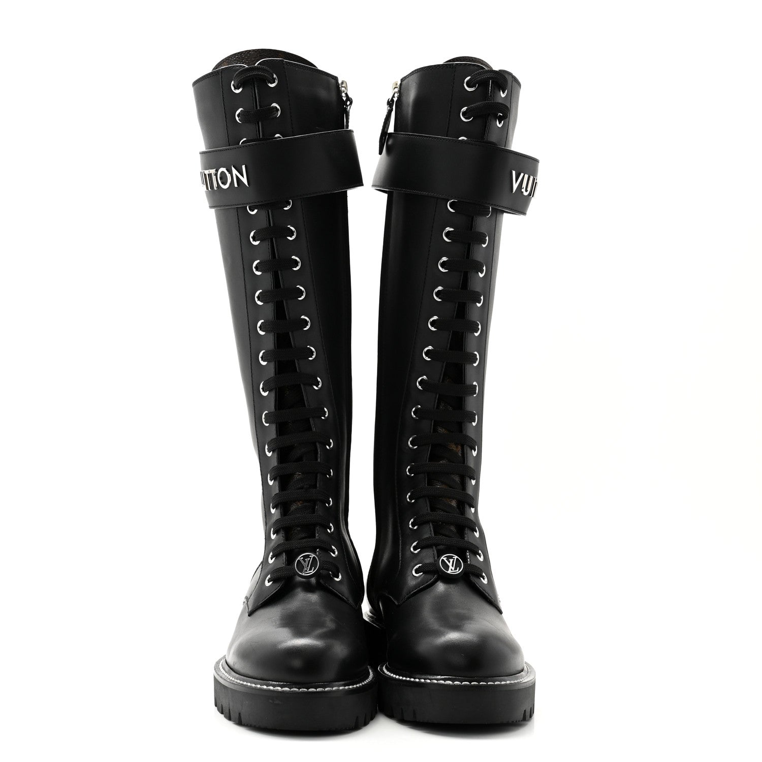 Louis Vuitton Monogram Calfskin Territory Tall Lace Up Ranger Boots 37 Black 2 of 8