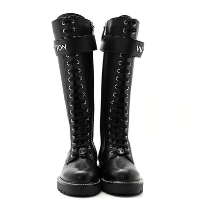 Louis Vuitton Monogram Calfskin Territory Tall Lace Up Ranger Boots 37 Black 2 of 8