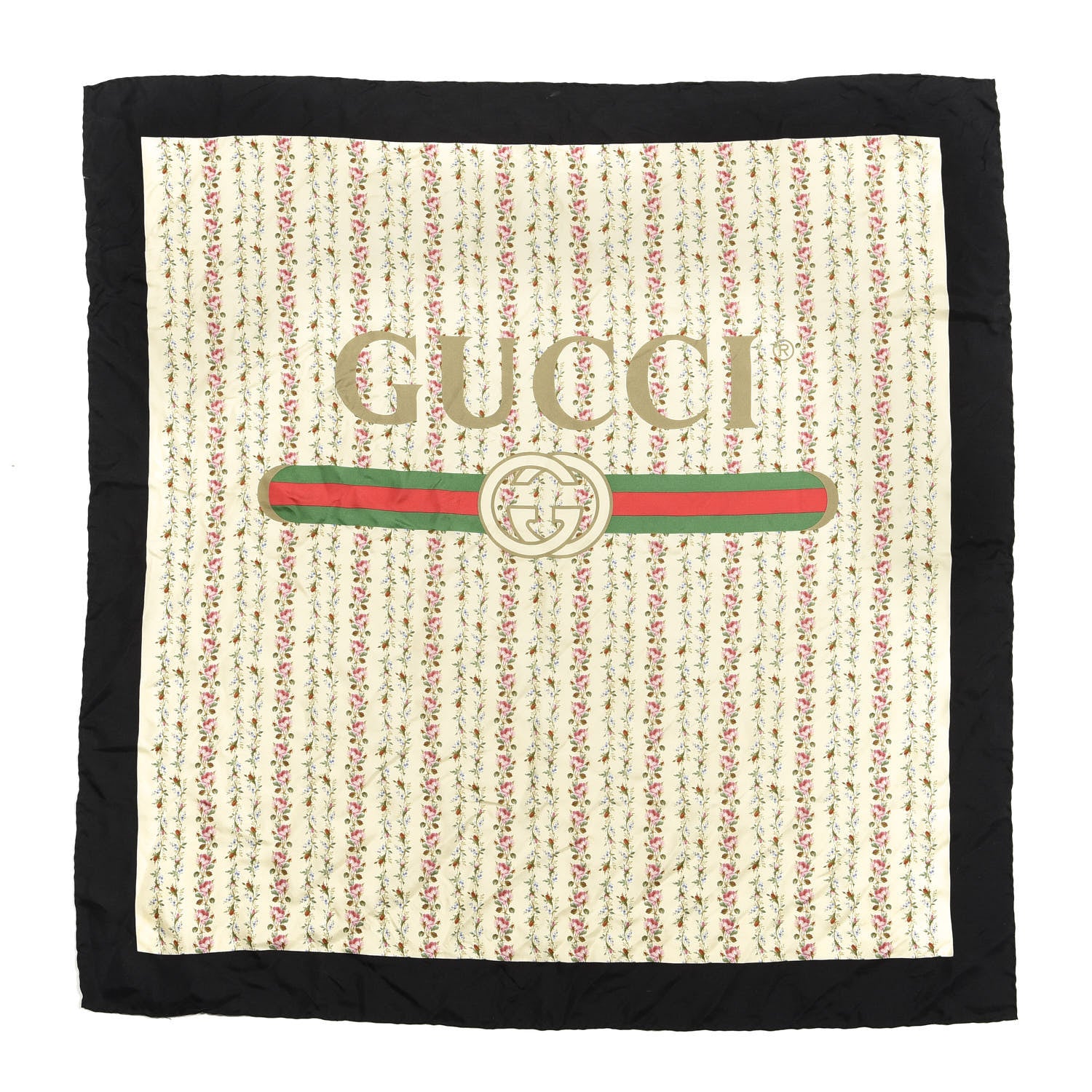 Gucci Silk Twill Gucci Rose Series Square Scarf Ivory Black 1 of 4