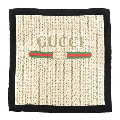 Gucci Silk Twill Gucci Rose Series Square Scarf Ivory Black 1 of 4