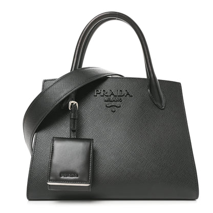 Prada Saffiano Cuir Calfskin Small Monochrome Top Handle Tote Black 1 of 9