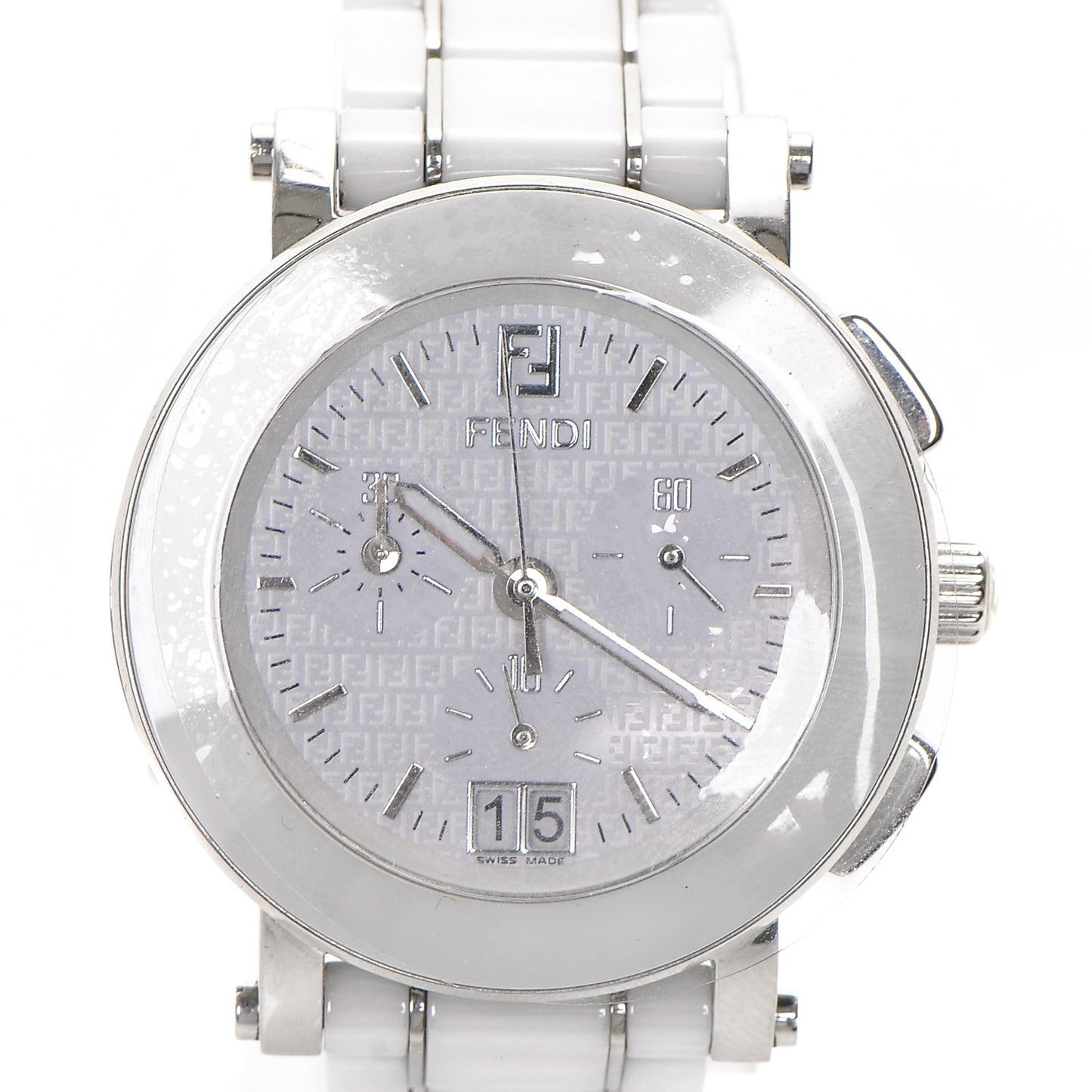 Stainless Steel Ceramic 38mm Chronograph Quartz Watch White