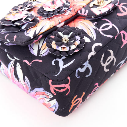 Chanel Printed Fabric Quilted Camellia Flap Black Multicolor 11 of 12