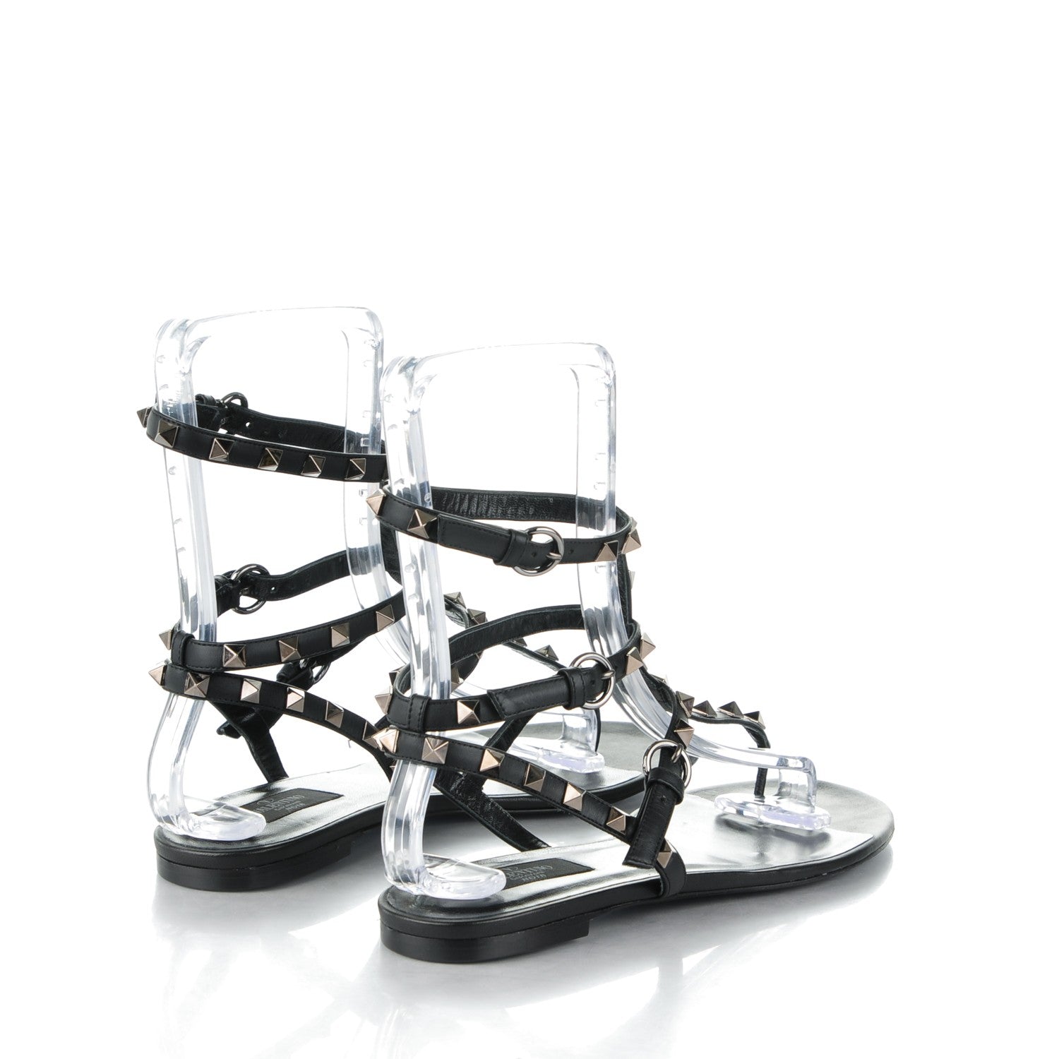 Valentino Garavani Calfskin Rockstud Ankle Wrap Flat Thong Sandals 41 Black 4 of 8