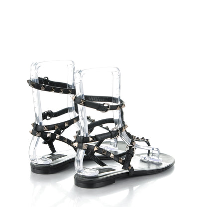 Valentino Garavani Calfskin Rockstud Ankle Wrap Flat Thong Sandals 41 Black 4 of 8