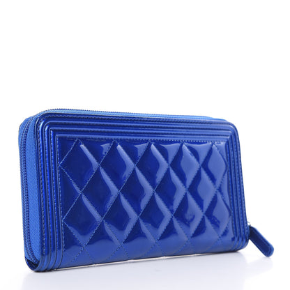 Chanel Metallic Patent Calfskin Quilted Boy L-Gusset Zip Wallet Blue 3 of 11
