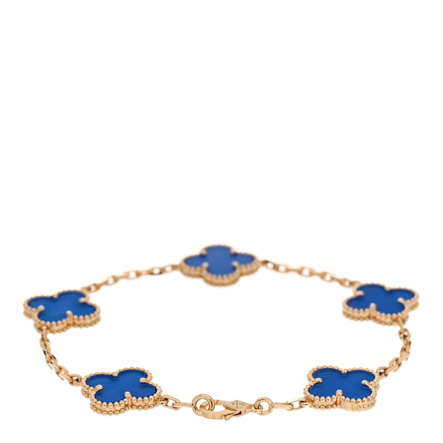 18K Yellow Gold Blue Agate 5 Motifs Vintage Alhambra Bracelet