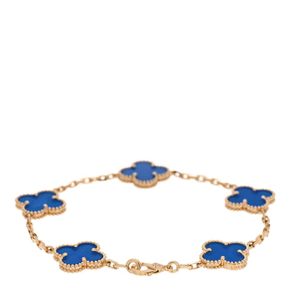 Van Cleef & Arpels 18K Yellow Gold Blue Agate 5 Motifs Vintage Alhambra Bracelet 2 of 5