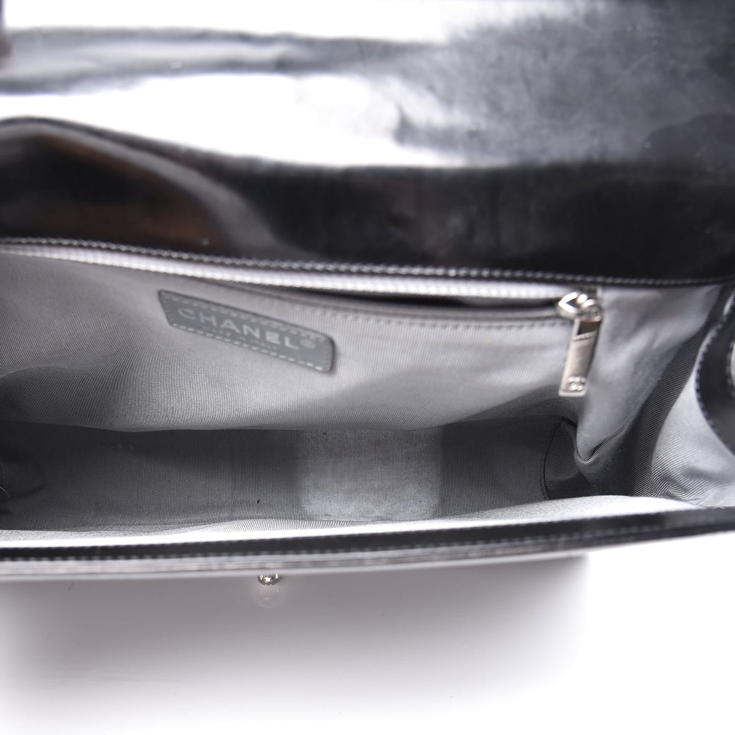 Glazed Calfskin Large Boy Flap Black