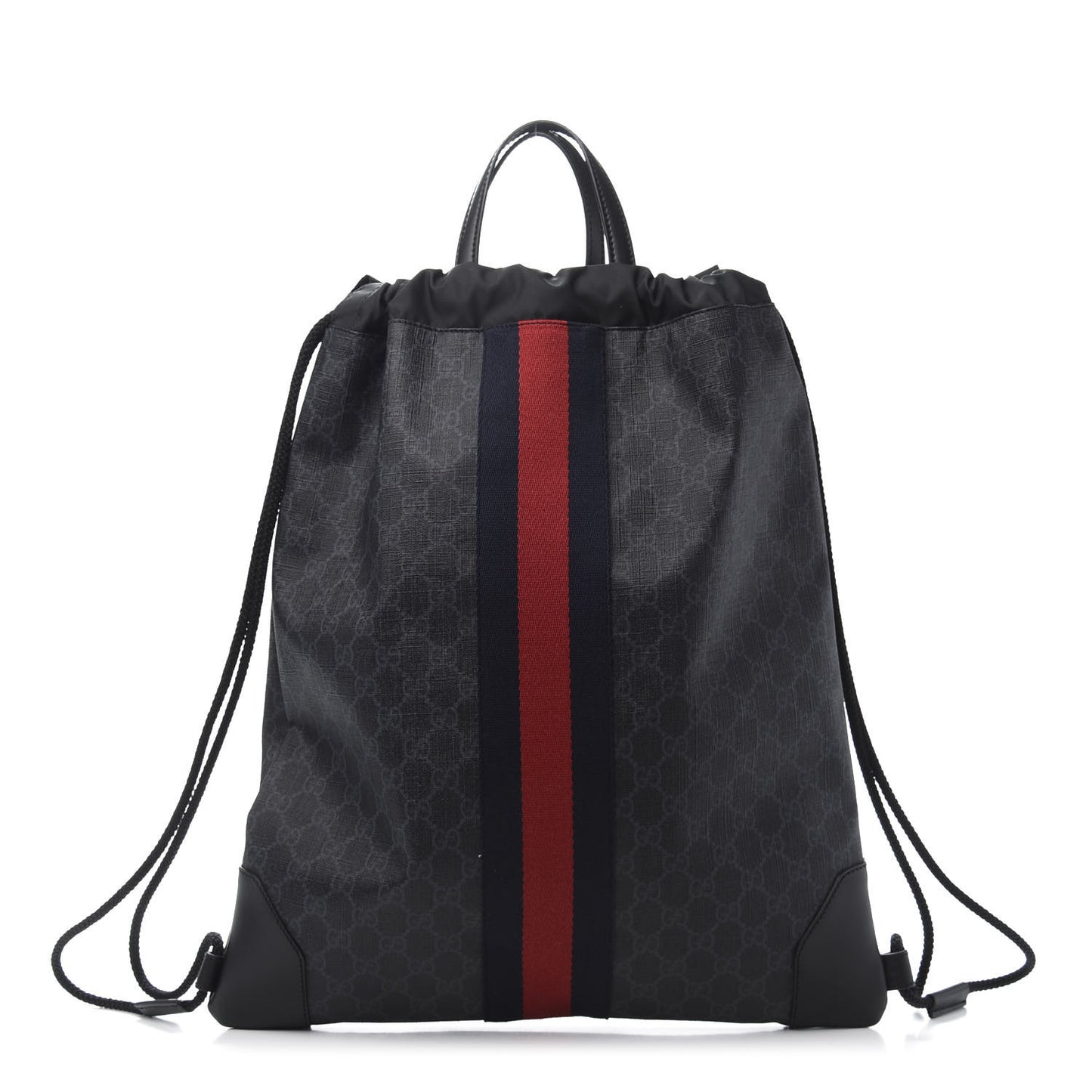 Soft GG Supreme Monogram Appia Calfskin Web Drawstring Backpack Black