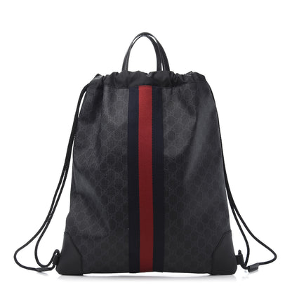 Gucci Soft GG Supreme Monogram Appia Calfskin Web Drawstring Backpack Black 1 of 10
