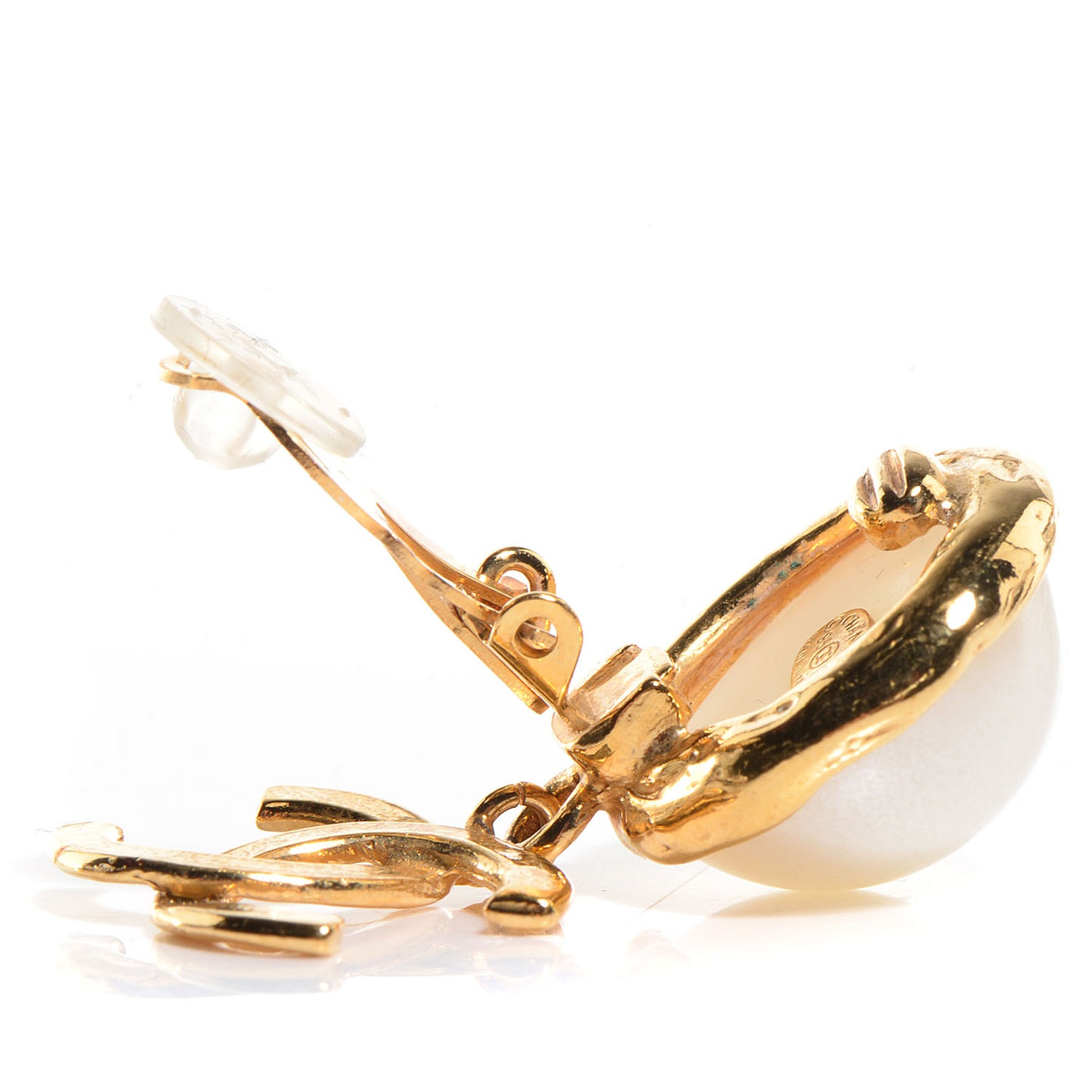Pearl CC Drop Clip On Earrings Gold