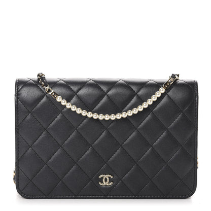 Chanel Iridescent Lambskin Quilted Pearl Wallet On Chain WOC Black 1 of 12