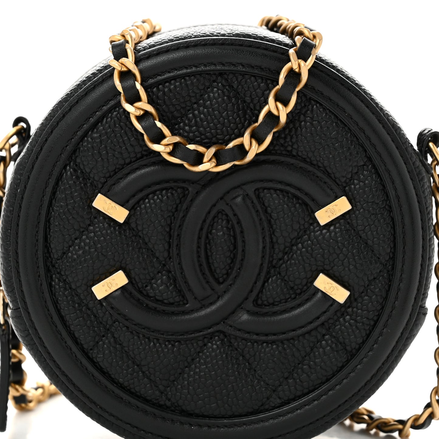 Caviar Quilted Round Filigree Crossbody Black