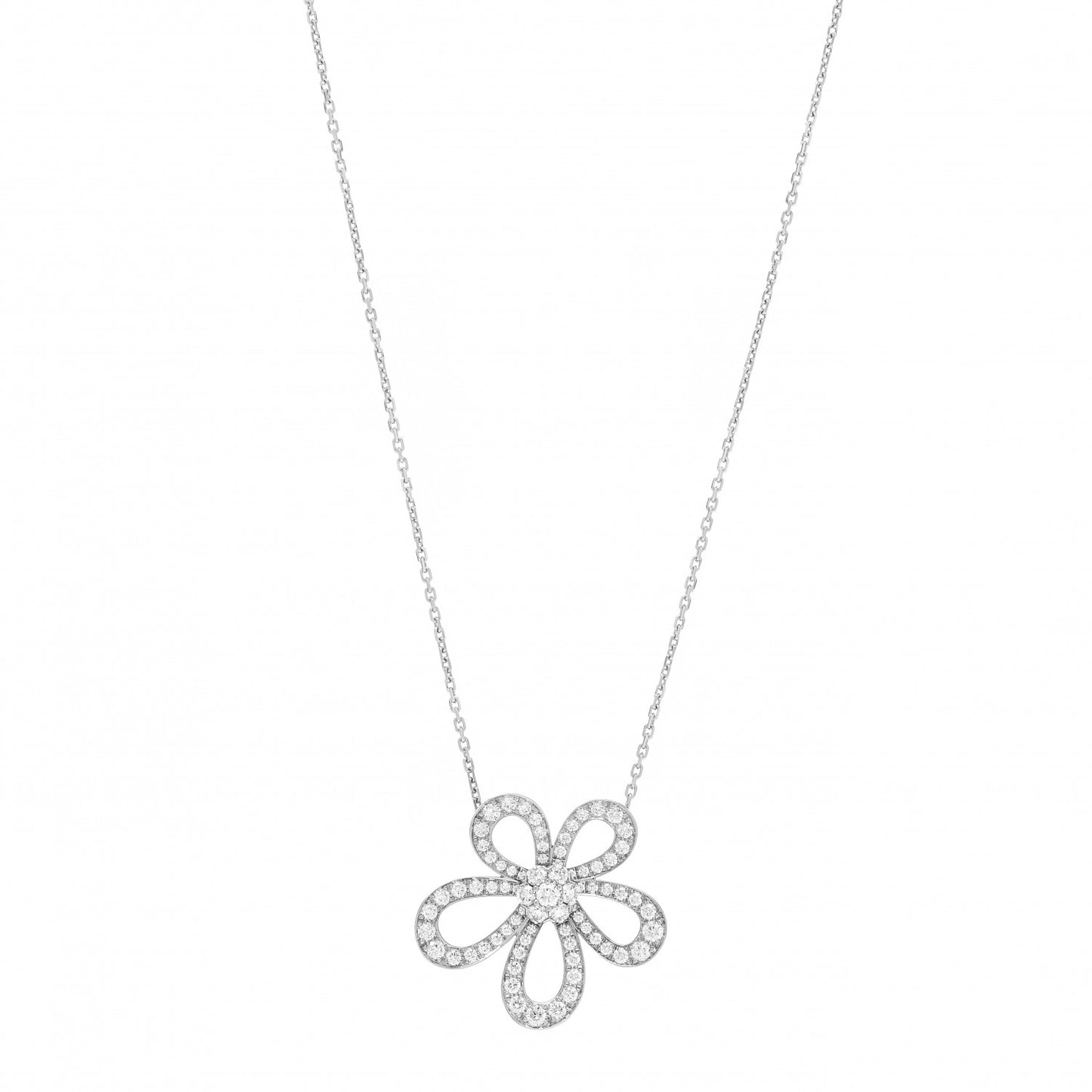 18K White Gold Diamond Flowerlace Pendant Necklace