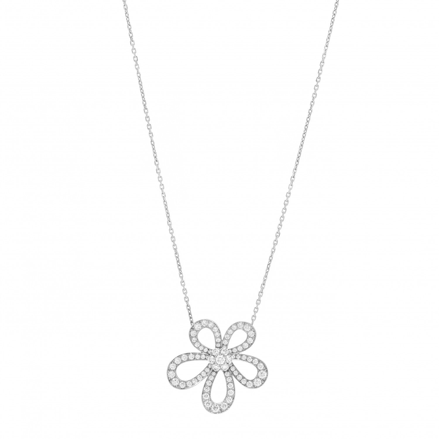 Van Cleef & Arpels 18K White Gold Diamond Flowerlace Pendant Necklace 1 of 5