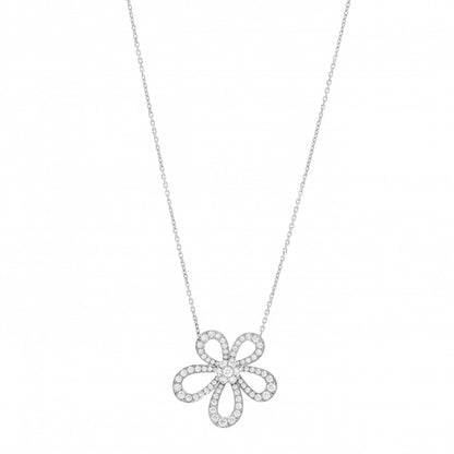 Van Cleef & Arpels 18K White Gold Diamond Flowerlace Pendant Necklace 1 of 5