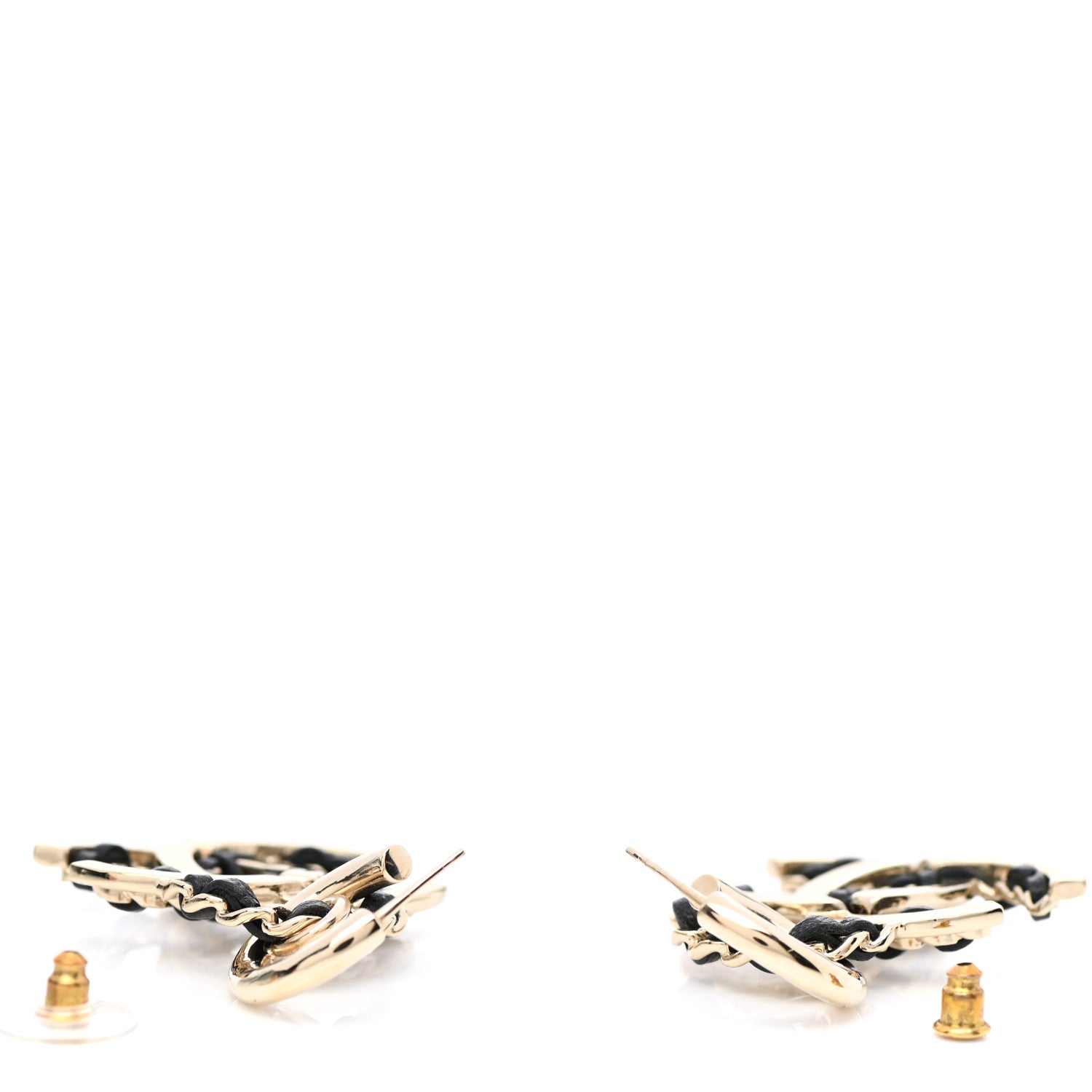 Chanel Lambskin Chain CC Drop Earrings Black Gold 3 of 5