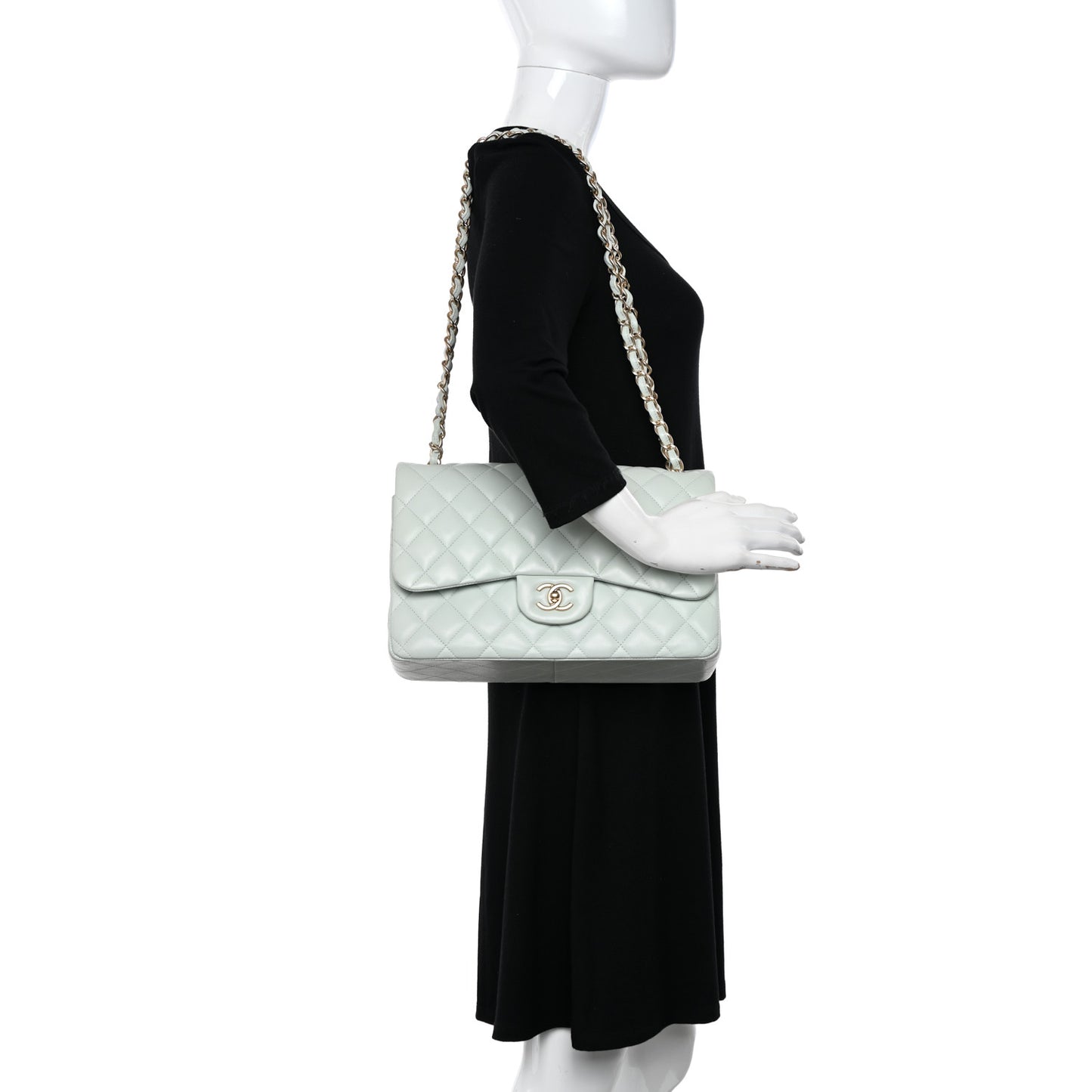 Lambskin Quilted Jumbo Double Flap Light Green