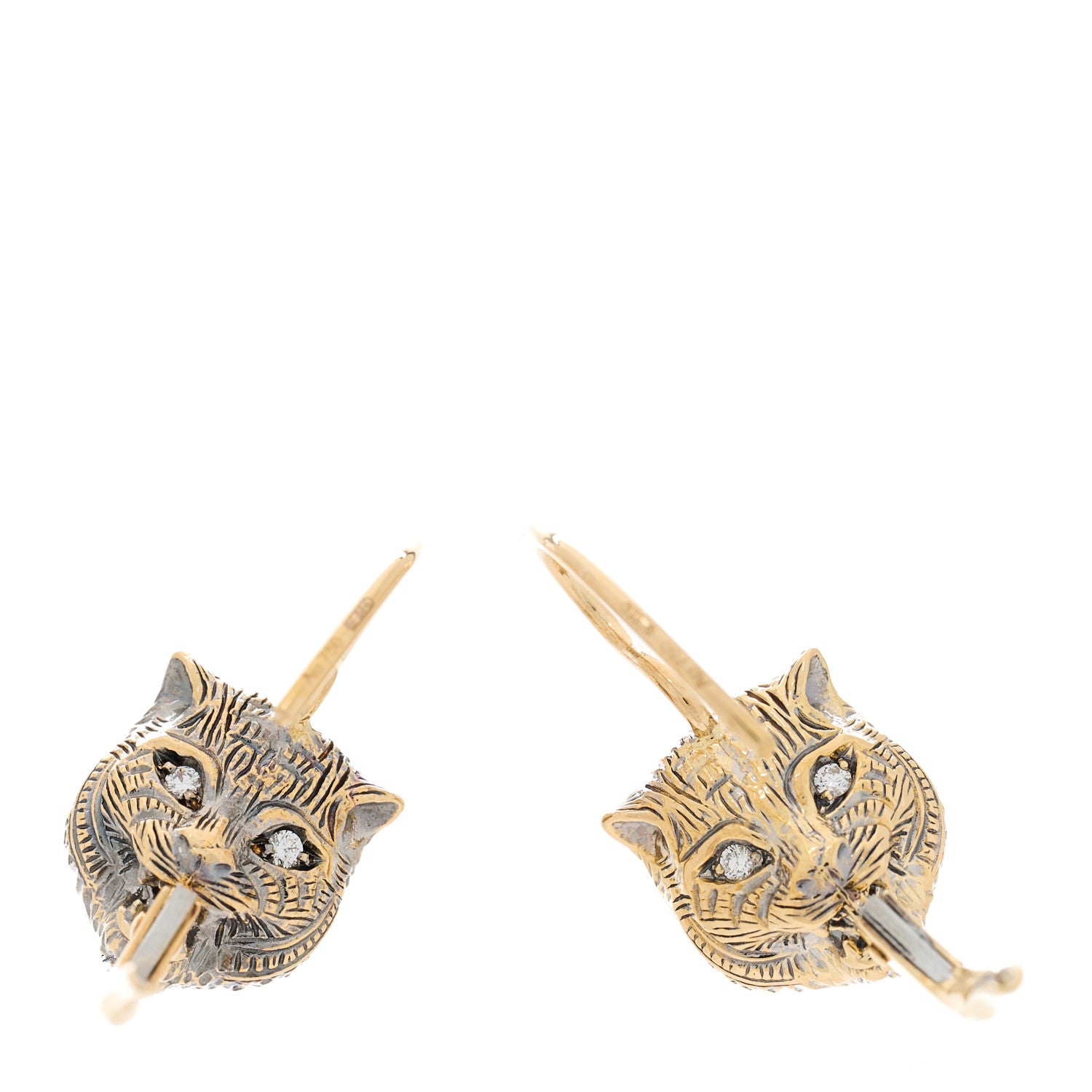 Gucci 18K Yellow Gold Diamond Black Onyx Le Marche Des Merveilles Feline Earrings 4 of 6