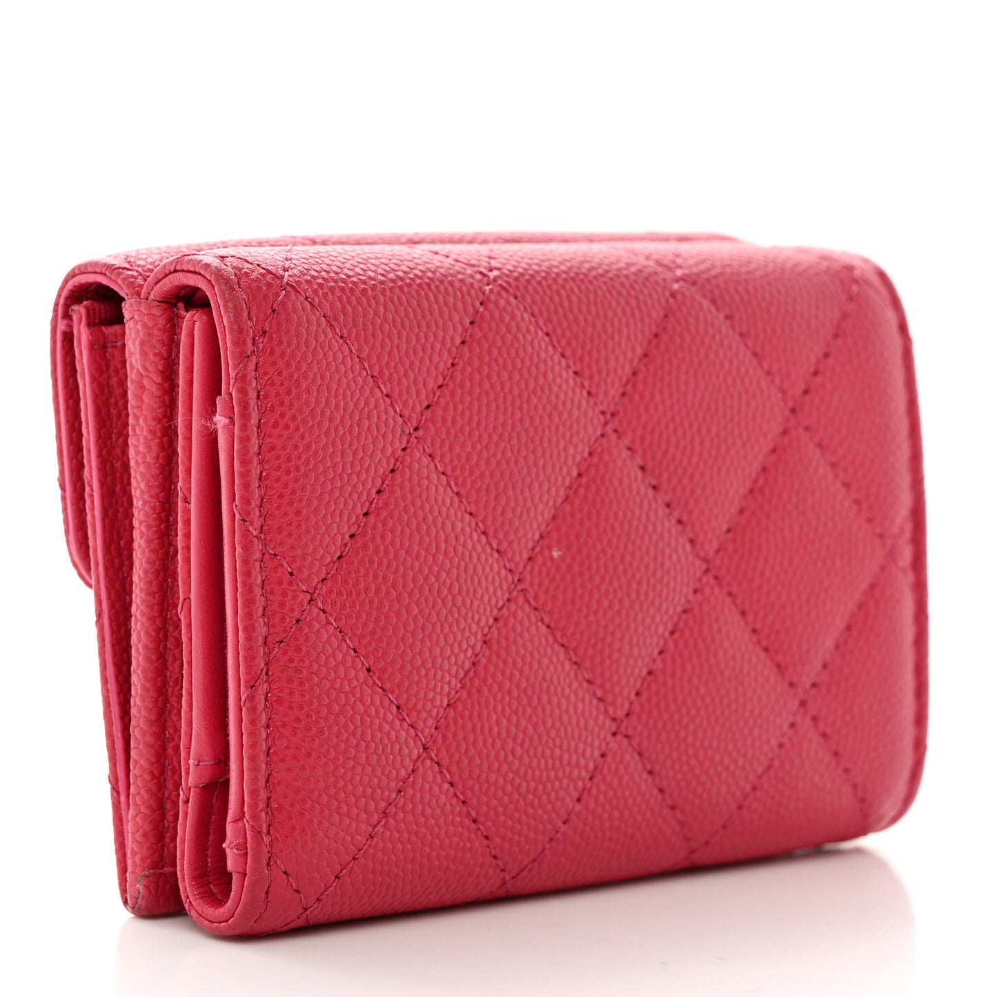 Caviar Quilted Double Flap Wallet Pink