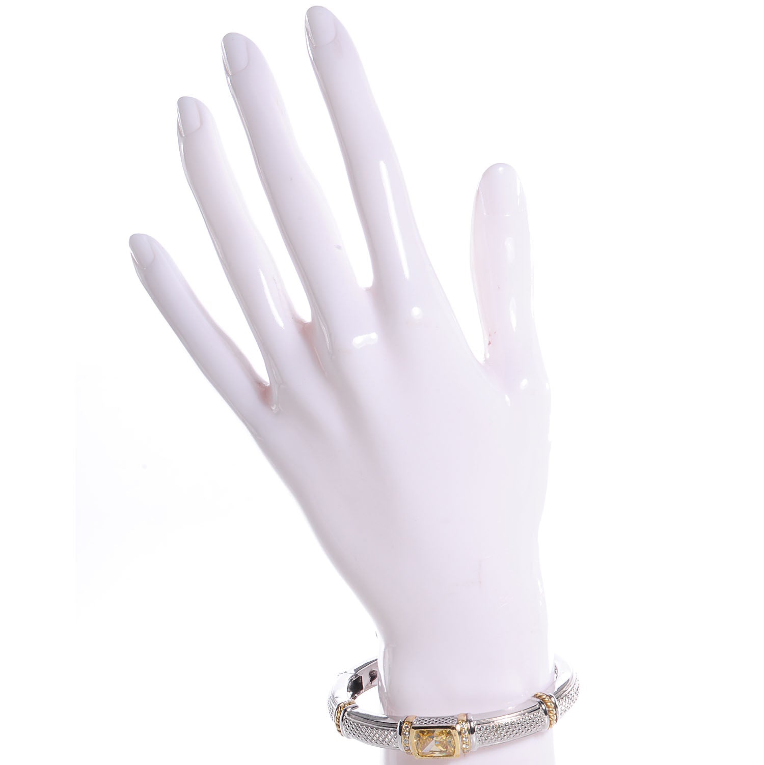 FASHIONPHILE Sterling Silver 18k Gold Diamond Citrine Hinge Cuff 2 of 5