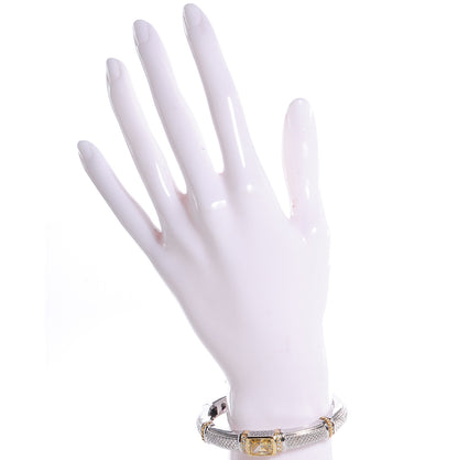 FASHIONPHILE Sterling Silver 18k Gold Diamond Citrine Hinge Cuff 2 of 5