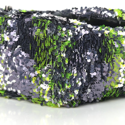 Chanel Sequin Logo Single Flap Green Silver Black 9 of 9