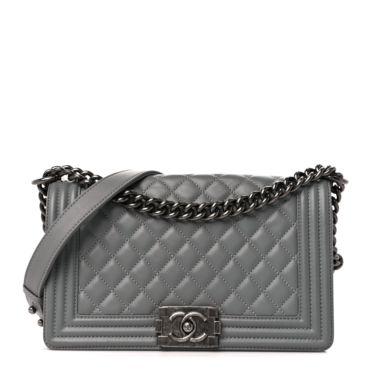 Lambskin Quilted Medium Boy Flap Grey