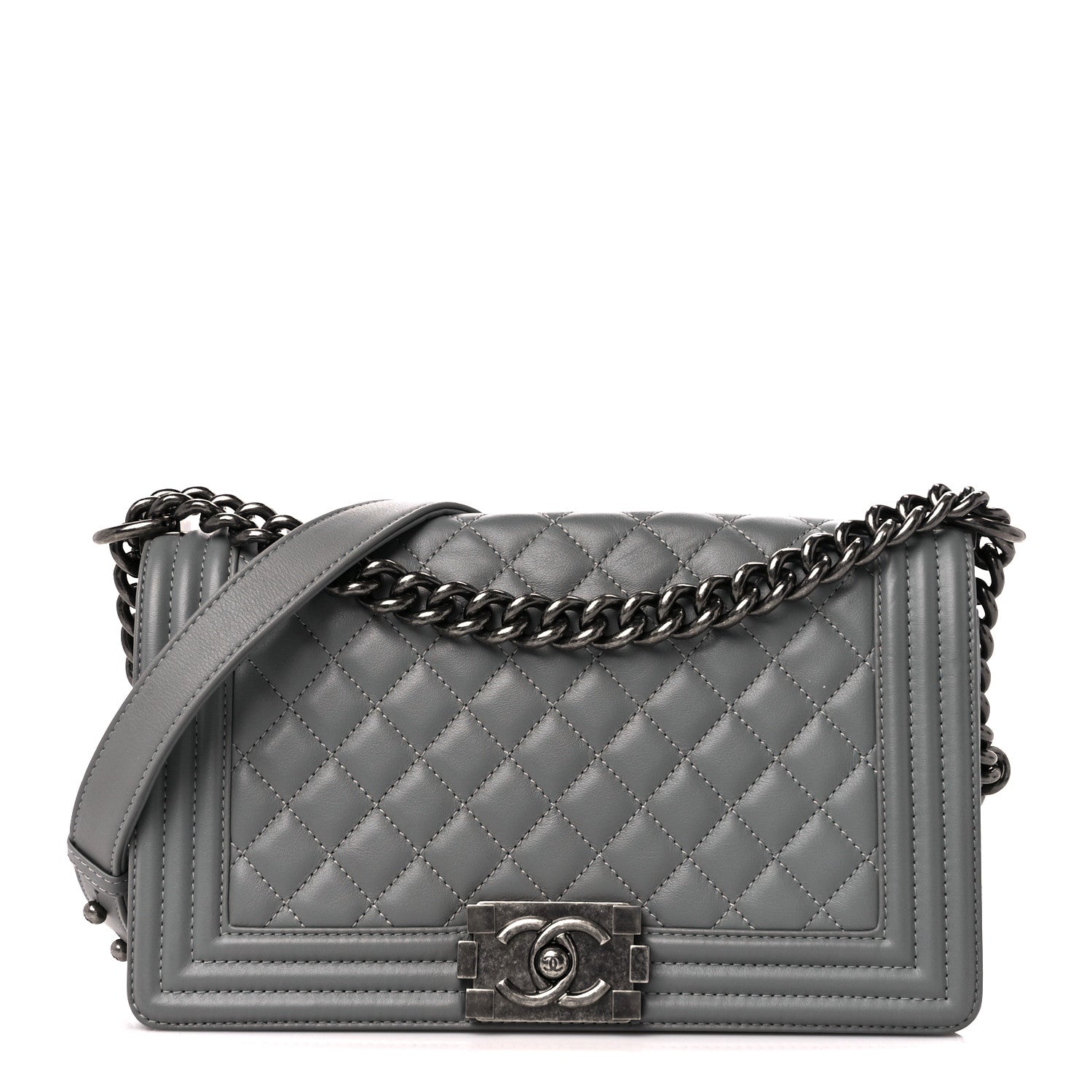 Chanel Lambskin Quilted Medium Boy Flap Grey 1 of 10