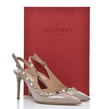 Valentino Garavani Patent Rockstud Half D'Orsay Slingback 85mm Pumps 38 Poudre 21 of 21