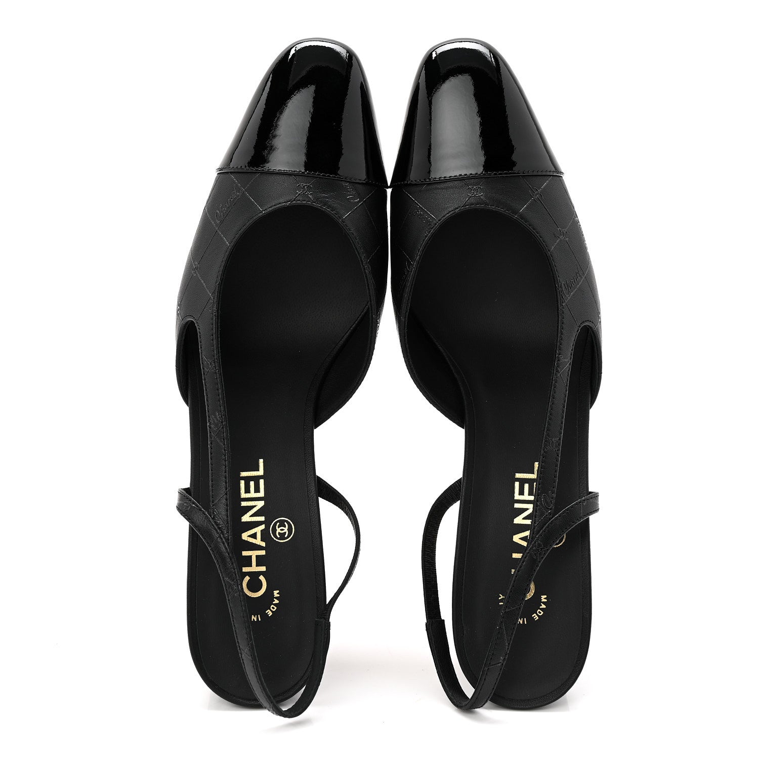 Chanel Lambskin Patent Calfskin Quilted Cap Toe Coco CC Slingback Pumps 41 Black 2 of 10
