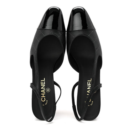 Chanel Lambskin Patent Calfskin Quilted Cap Toe Coco CC Slingback Pumps 41 Black 2 of 10