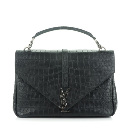 Saint Laurent Calfskin Crocodile Embossed Monogram Large College Satchel Black 1 of 7