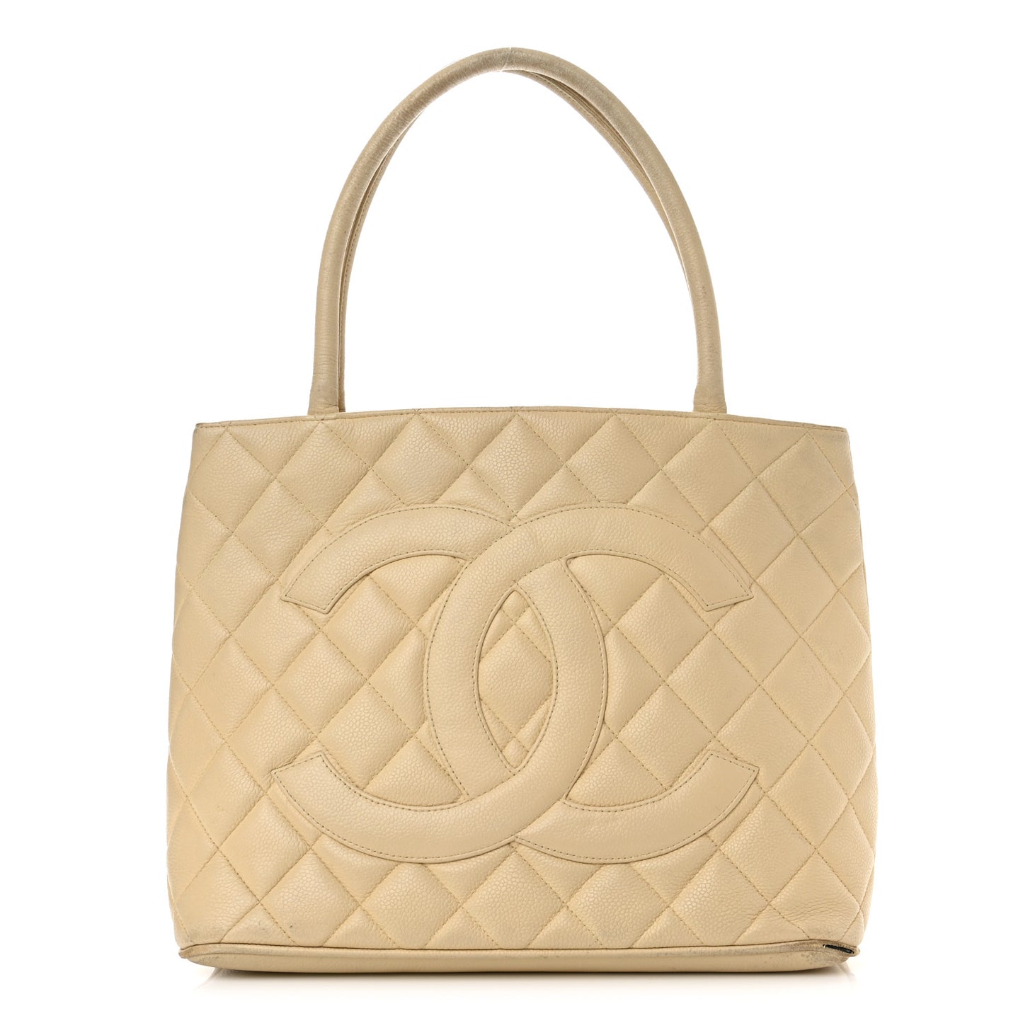 Caviar Quilted Medallion Tote Light Beige
