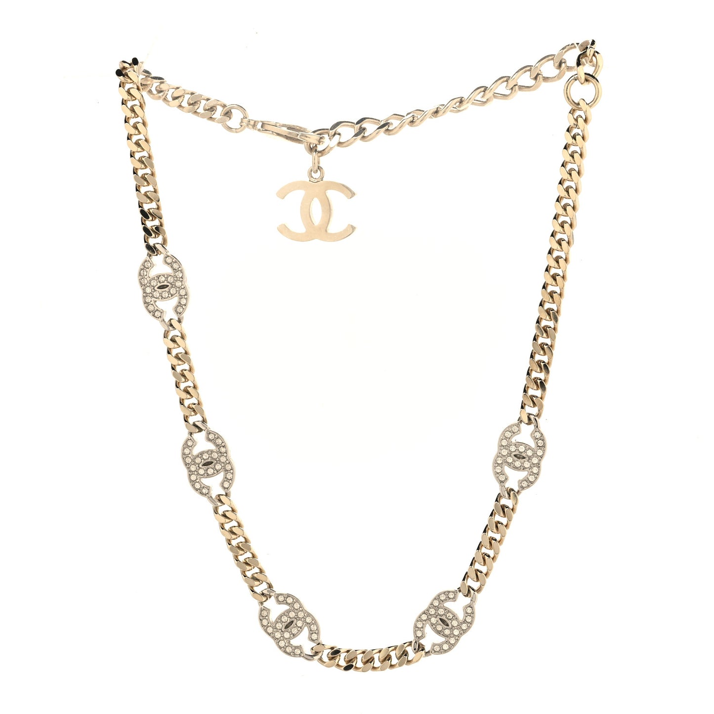 Metal Crystal Chain CC Choker Gold Silver