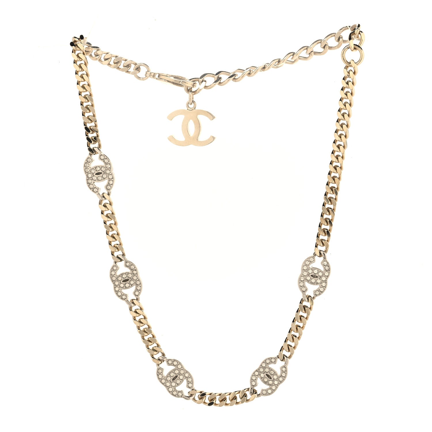 Chanel Metal Crystal Chain CC Choker Gold Silver 3 of 5