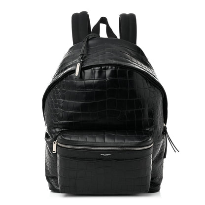 Saint Laurent Calfskin Crocodile Embossed City Backpack Black 1 of 9