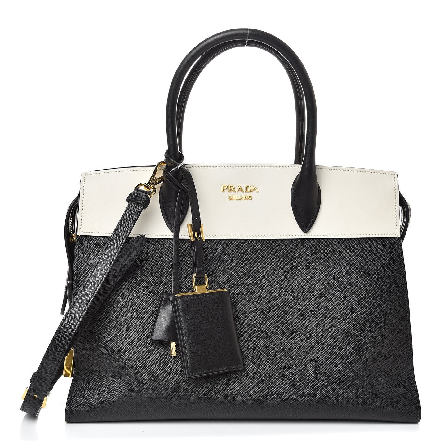 Saffiano City Calf Medium Esplanade Tote Black White