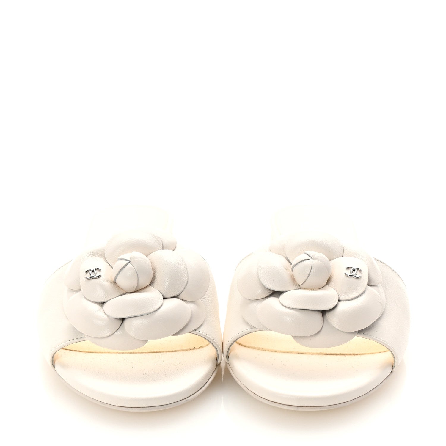 Chanel Lambskin Camellia CC Slides 36.5 White 3 of 9