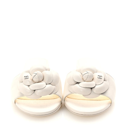 Chanel Lambskin Camellia CC Slides 36.5 White 3 of 9