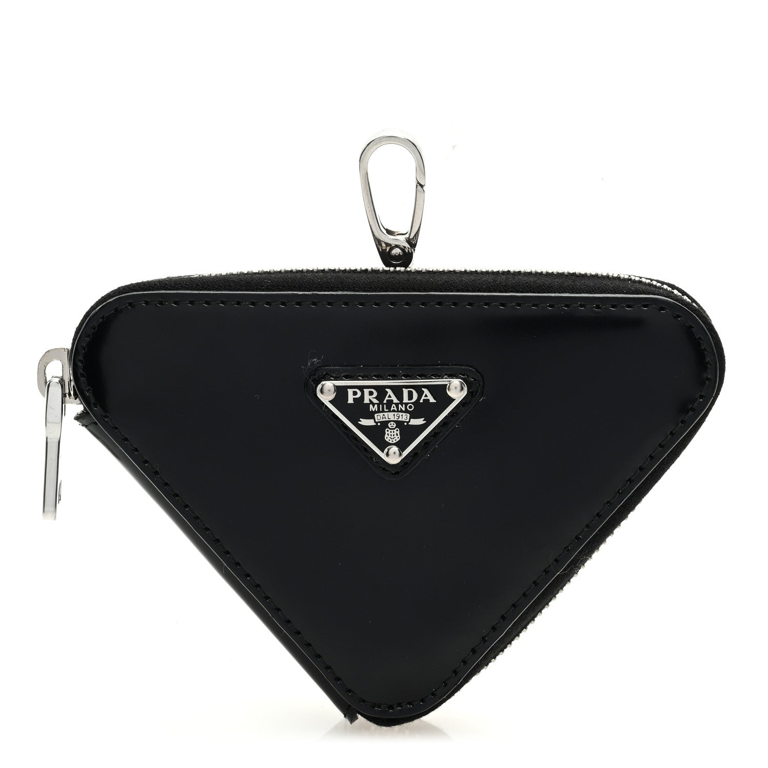 Prada Spazzolato Triangle Coin Pouch Bag Charm Black 1 of 6