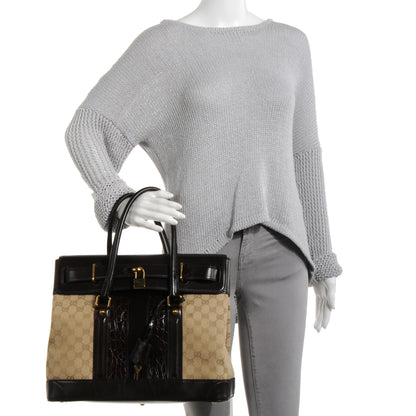 Gucci Monogram Crocodile Web Secret Top Handle Medium Satchel 2 of 7