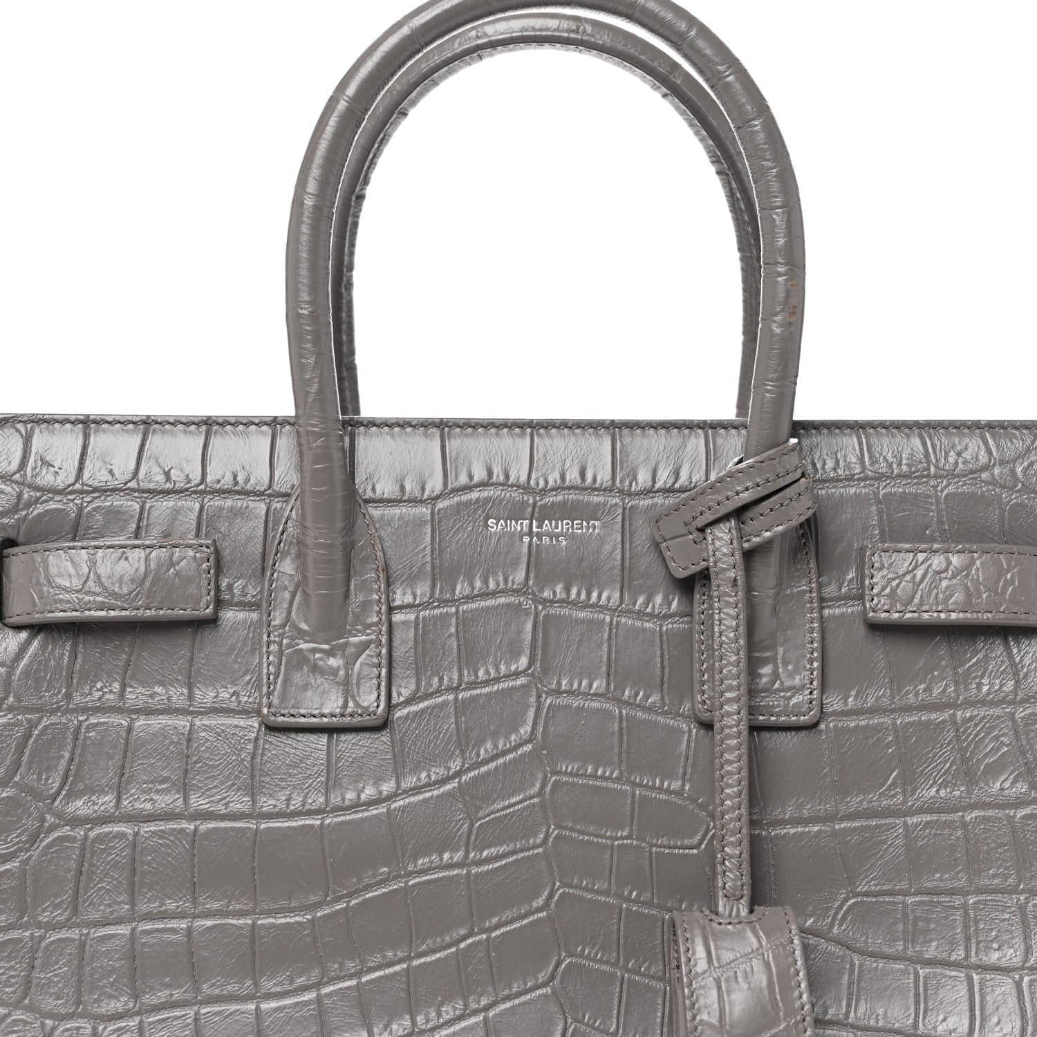 Saint Laurent Calfskin Crocodile Embossed Baby Sac De Jour Fog 8 of 12
