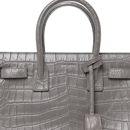Saint Laurent Calfskin Crocodile Embossed Baby Sac De Jour Fog 8 of 12
