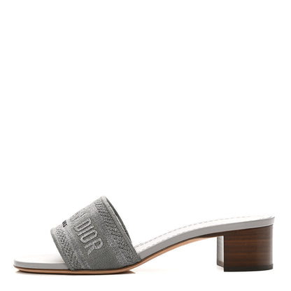 Christian Dior Canvas Lame Embroidered Dway 50mm Slide Sandals 37.5 Metal Grey 1 of 8