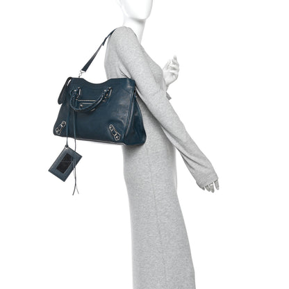 Balenciaga Chevre Silver Metallic Edge Hardware City Bleu Paon 2 of 11